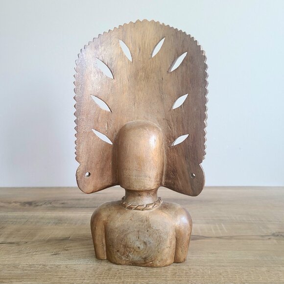 Hand Carved wooden sculpture statue of women's bust. Indigenous Tribal Native. - Picture 4 of 7